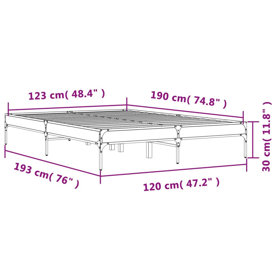 Bedframe bewerkt hout metaal zwart 120x190 cm