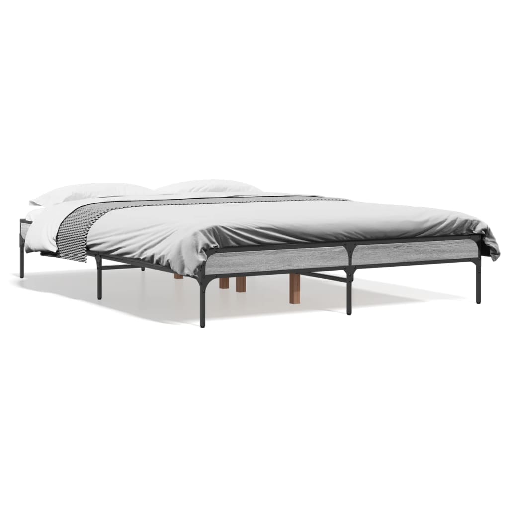 Bedframe bewerkt hout metaal grijs sonoma eiken 120x190 cm