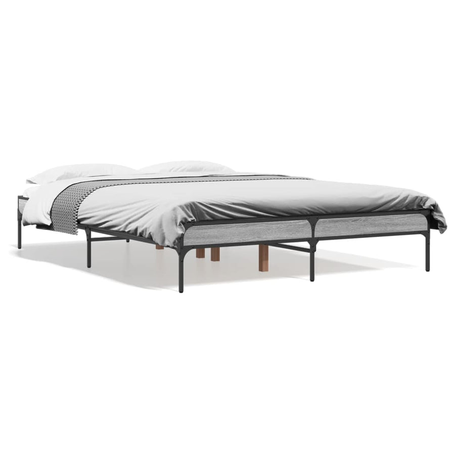 Bedframe bewerkt hout metaal grijs sonoma eiken 120x190 cm