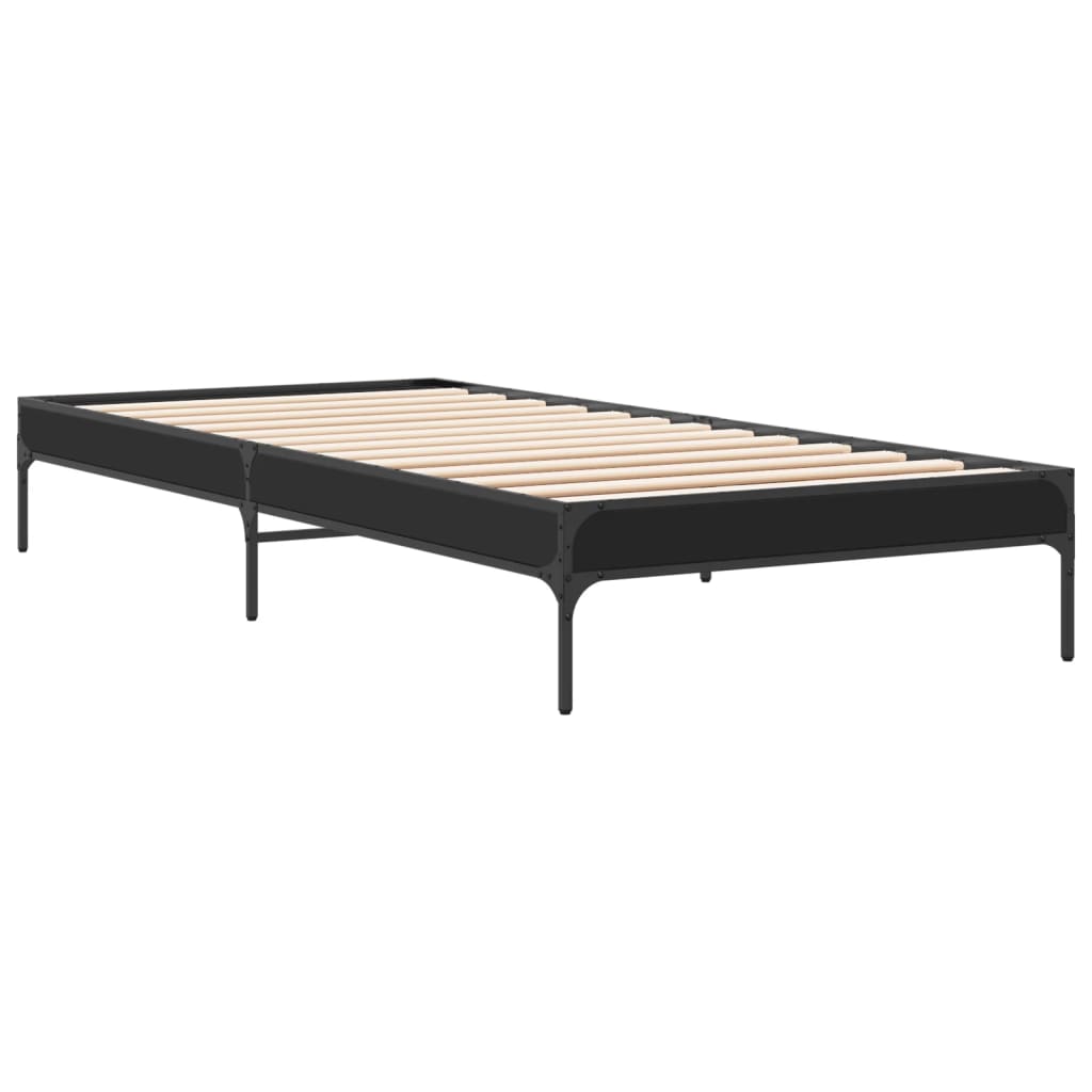 Bedframe bewerkt hout en metaal zwart 90x190 cm