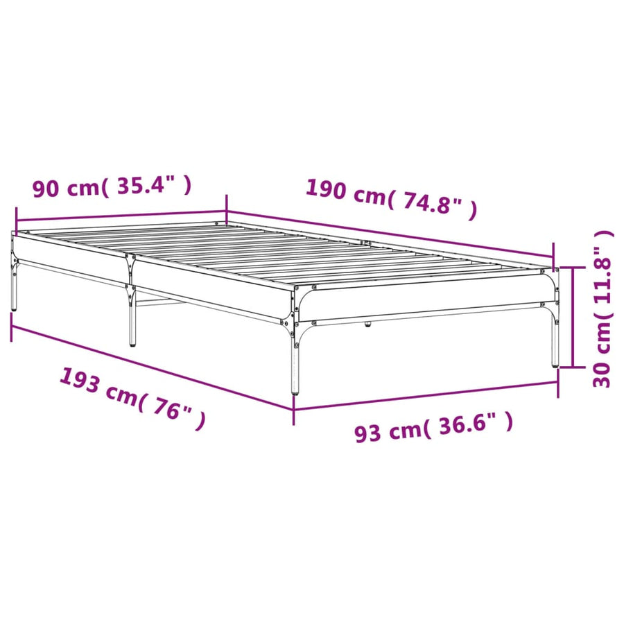 Bedframe bewerkt hout en metaal grijs sonoma eiken 90x190 cm