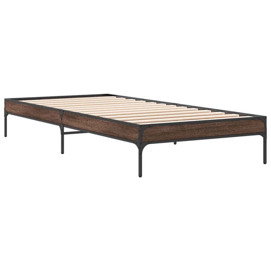 Bedframe bewerkt hout en metaal bruin eikenkleurig 90x190 cm