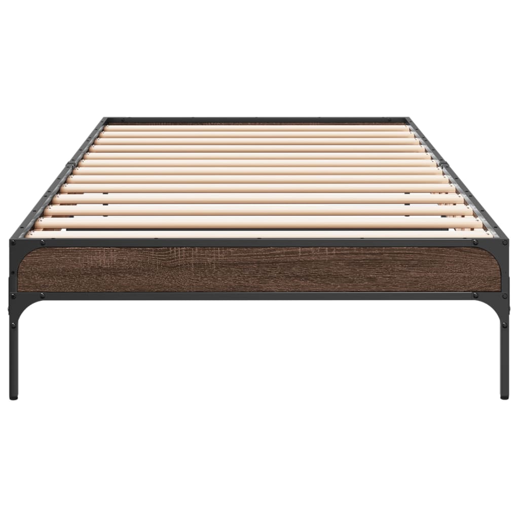 Bedframe bewerkt hout en metaal bruin eikenkleurig 90x190 cm