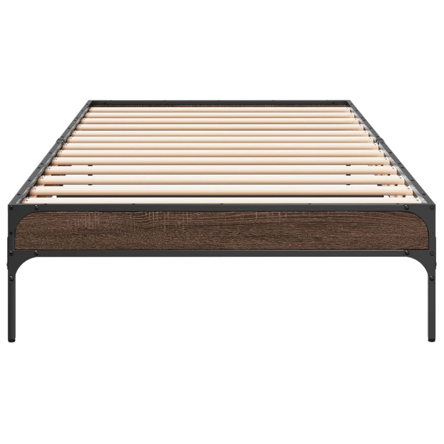 Bedframe bewerkt hout en metaal bruin eikenkleurig 90x190 cm