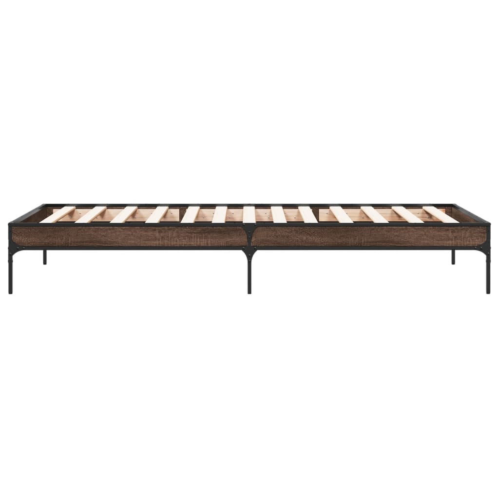 Bedframe bewerkt hout en metaal bruin eikenkleurig 90x190 cm