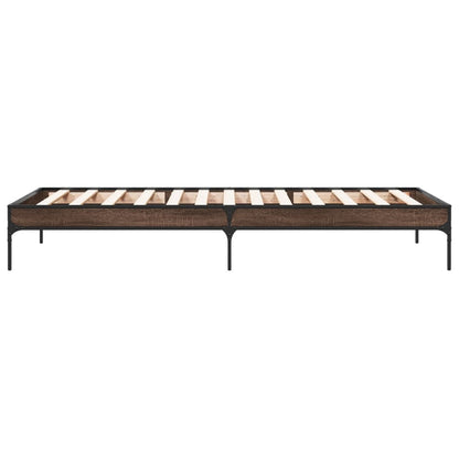 Bedframe bewerkt hout en metaal bruin eikenkleurig 90x190 cm