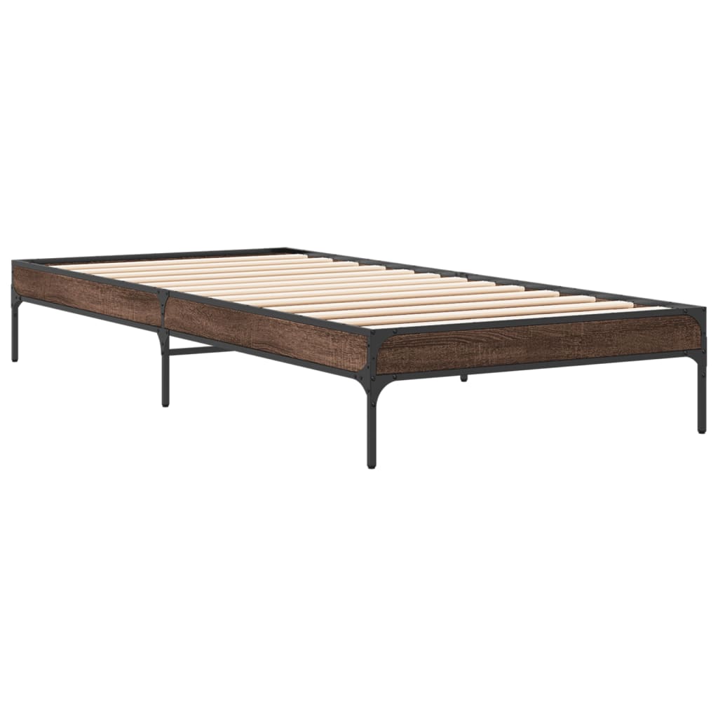 Bedframe bewerkt hout en metaal bruin eikenkleurig 90x190 cm