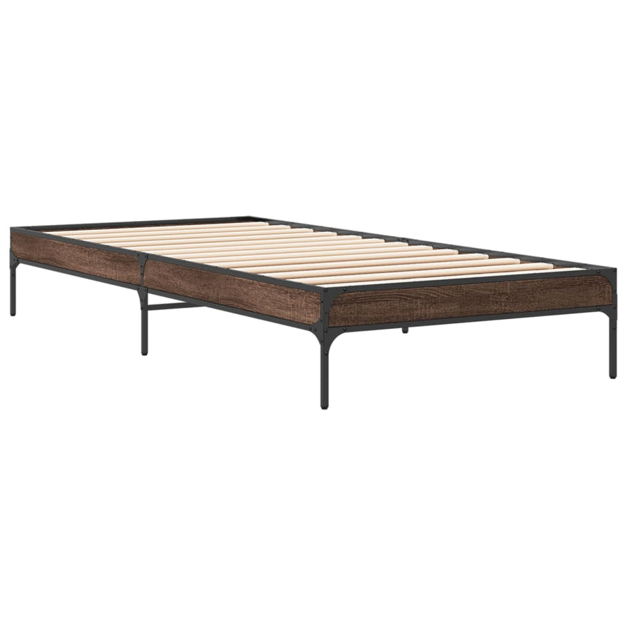 Bedframe bewerkt hout en metaal bruin eikenkleurig 90x190 cm