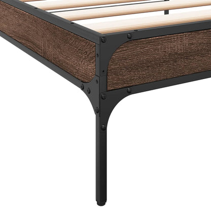 Bedframe bewerkt hout en metaal bruin eikenkleurig 90x190 cm