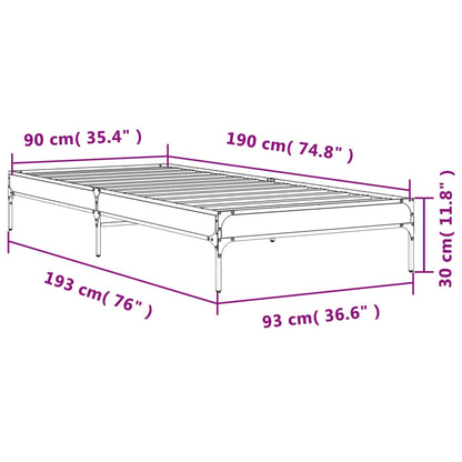 Bedframe bewerkt hout en metaal bruin eikenkleurig 90x190 cm