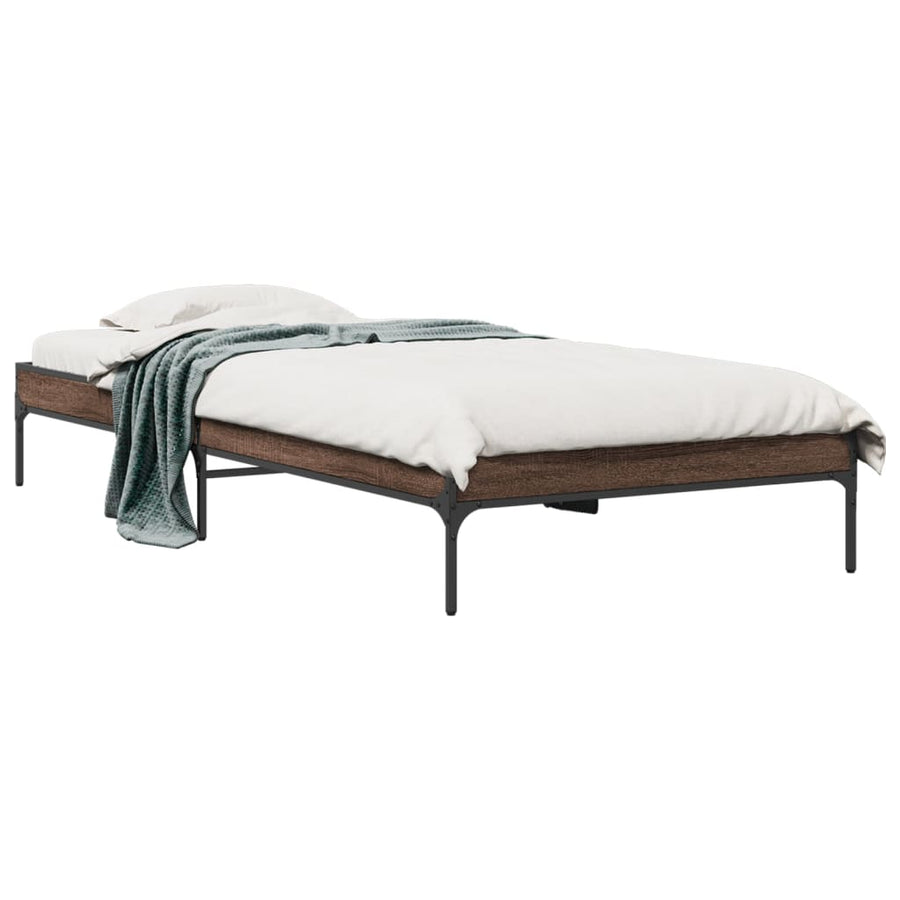 Bedframe bewerkt hout en metaal bruin eikenkleurig 90x190 cm
