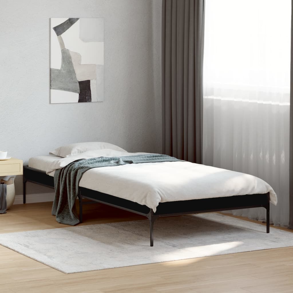 Bedframe bewerkt hout en metaal zwart 75x190 cm