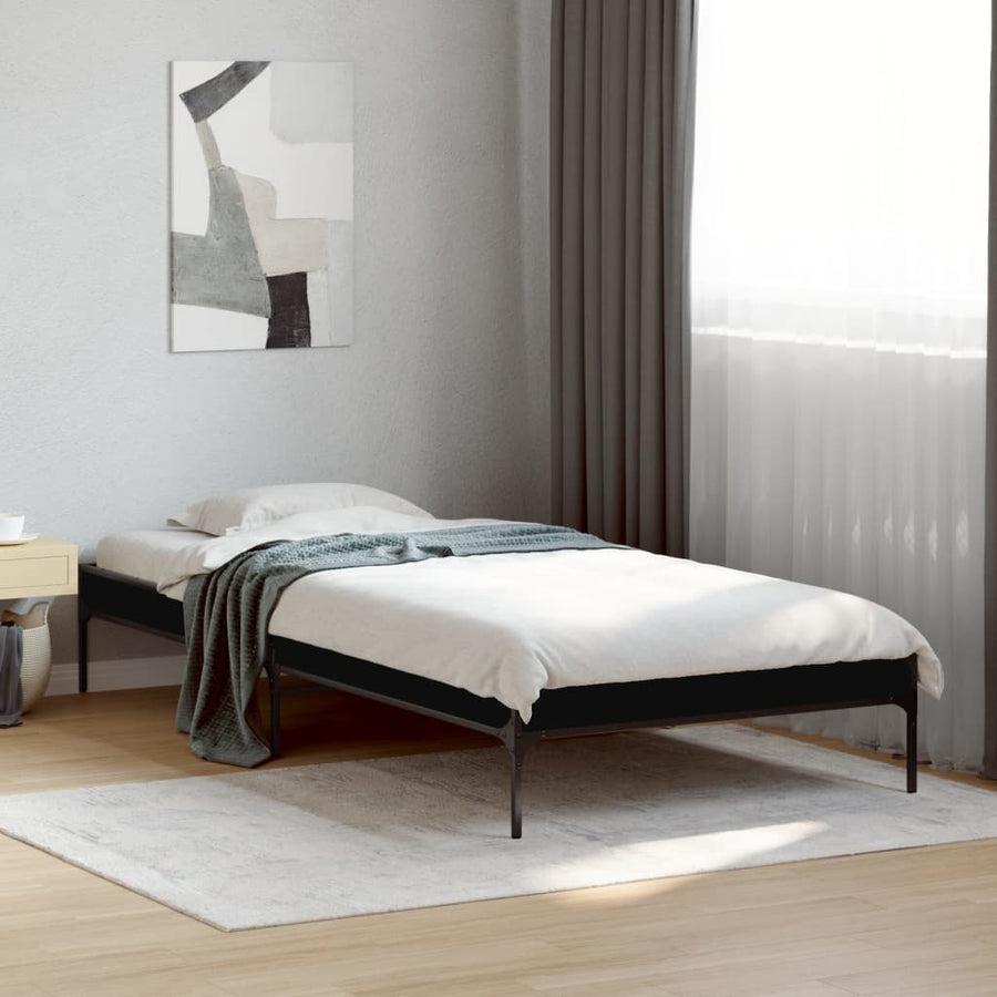 Bedframe bewerkt hout en metaal zwart 75x190 cm