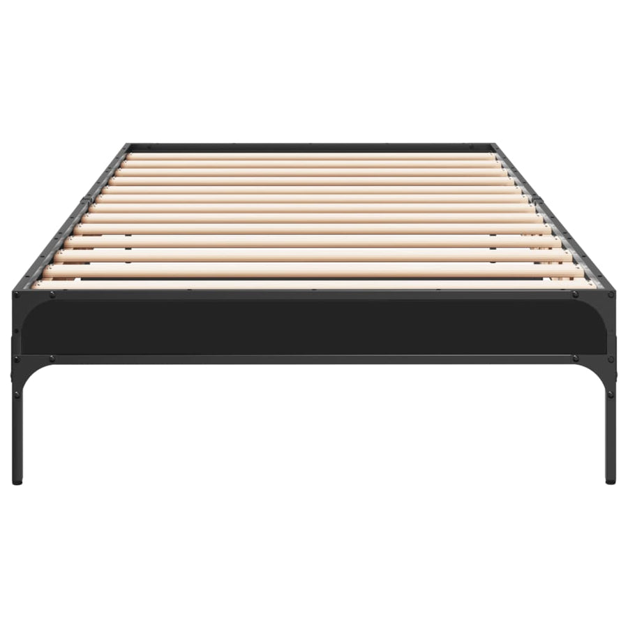 Bedframe bewerkt hout en metaal zwart 75x190 cm