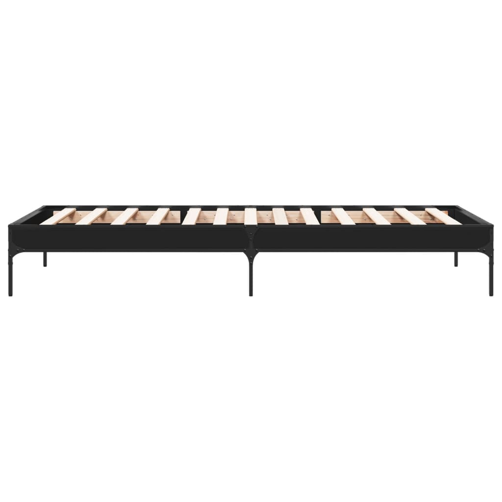 Bedframe bewerkt hout en metaal zwart 75x190 cm