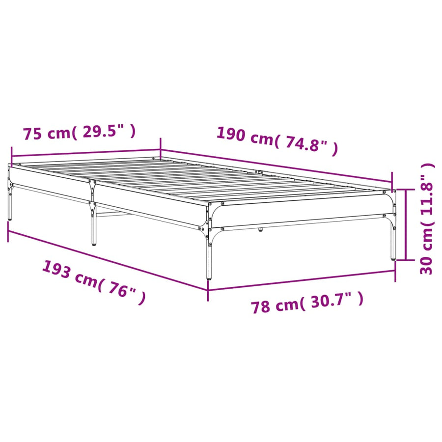 Bedframe bewerkt hout en metaal zwart 75x190 cm