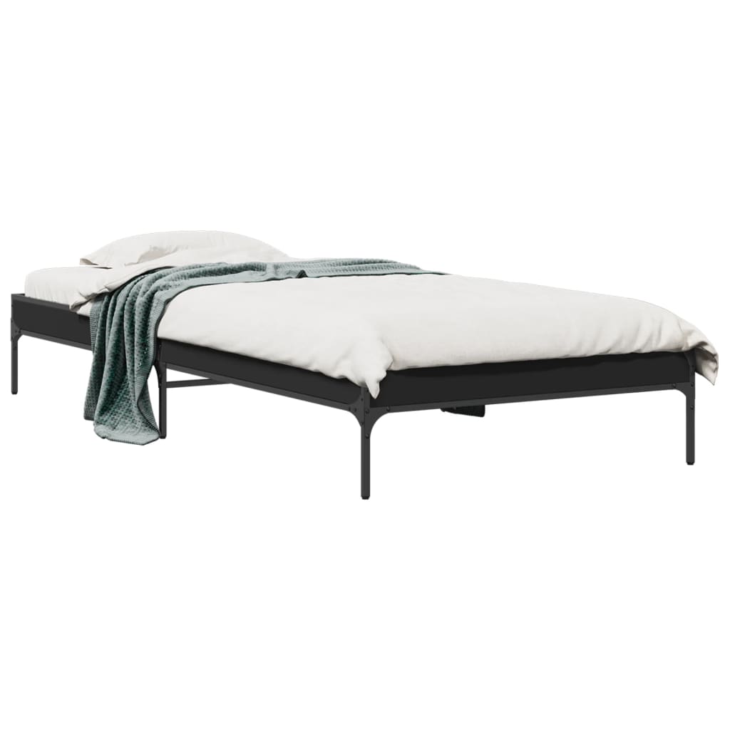 Bedframe bewerkt hout en metaal zwart 75x190 cm