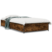 Bedframe 100x200 cm bewerkt hout metaal gerookt eiken
