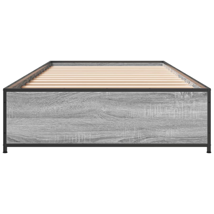 Bedframe bewerkt hout en metaal grijs sonoma eiken 100x200 cm