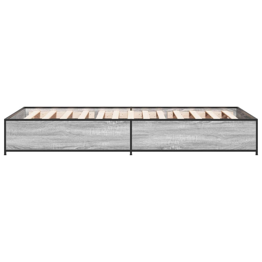 Bedframe bewerkt hout en metaal grijs sonoma eiken 100x200 cm