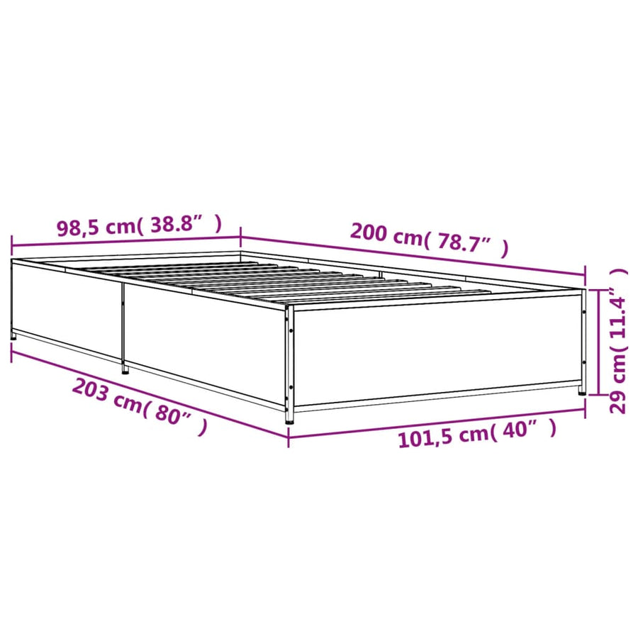 Bedframe bewerkt hout en metaal grijs sonoma eiken 100x200 cm