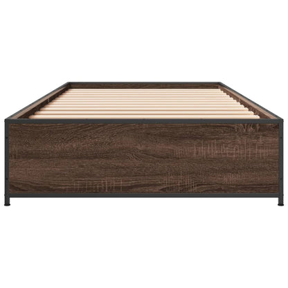 Bedframe bewerkt hout en metaal bruin eikenkleurig 100x200 cm