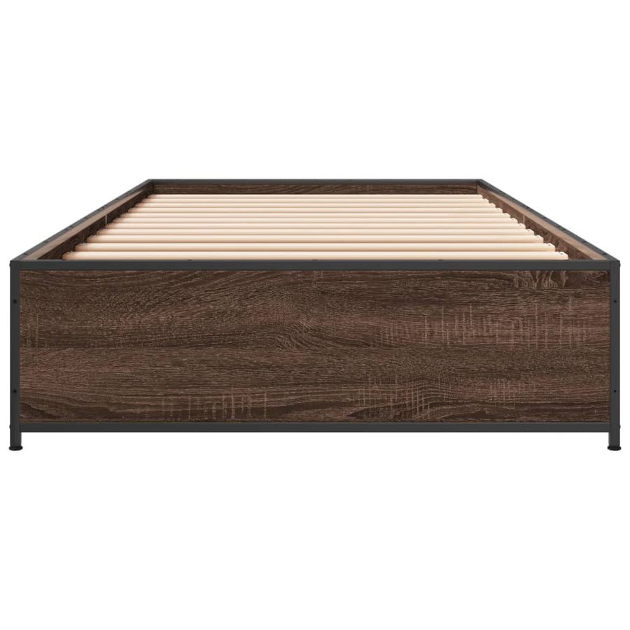 Bedframe bewerkt hout en metaal bruin eikenkleurig 100x200 cm