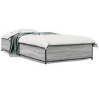 Bed frame carved wood and metal grey Sonoma oak 90x200 cm