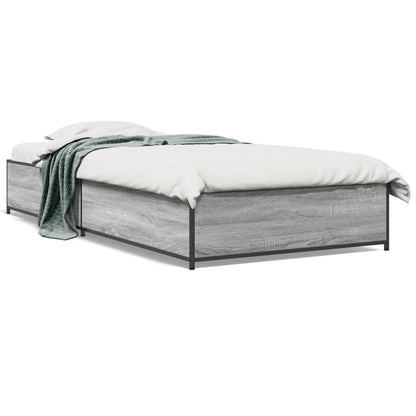 Bedframe bewerkt hout en metaal grijs sonoma eiken 90x200 cm