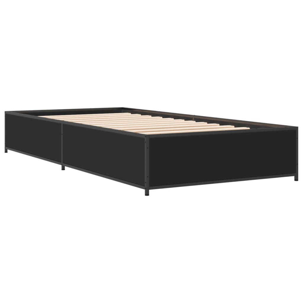 Bedframe bewerkt hout en metaal zwart 90x190 cm