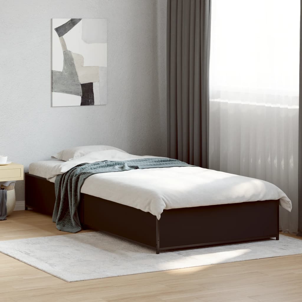 Bedframe bewerkt hout en metaal zwart 90x190 cm