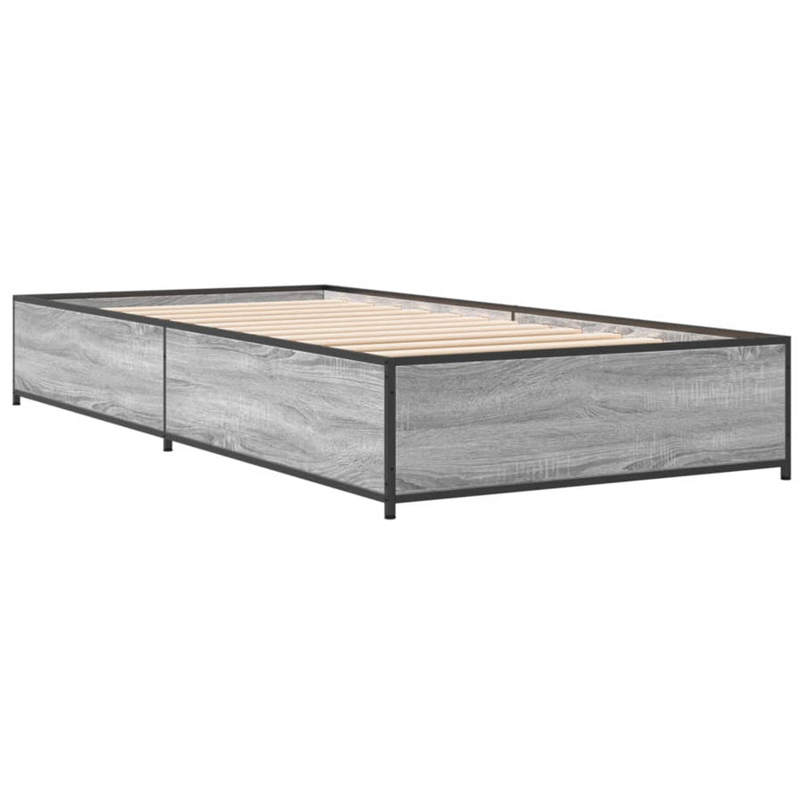Bedframe bewerkt hout en metaal grijs sonoma eiken 90x190 cm