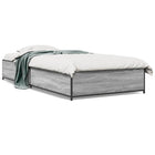 Bed frame carved wood and metal grey Sonoma oak 90x190 cm