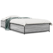 Bedframe 90x190 cm bewerkt hout metaal grijs