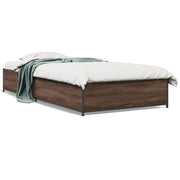 Bedframe 90x190 cm bewerkt hout metaal bruin eikenkleurig