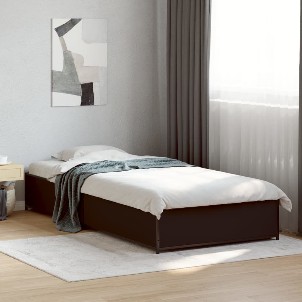 Bedframe bewerkt hout en metaal zwart 75x190 cm
