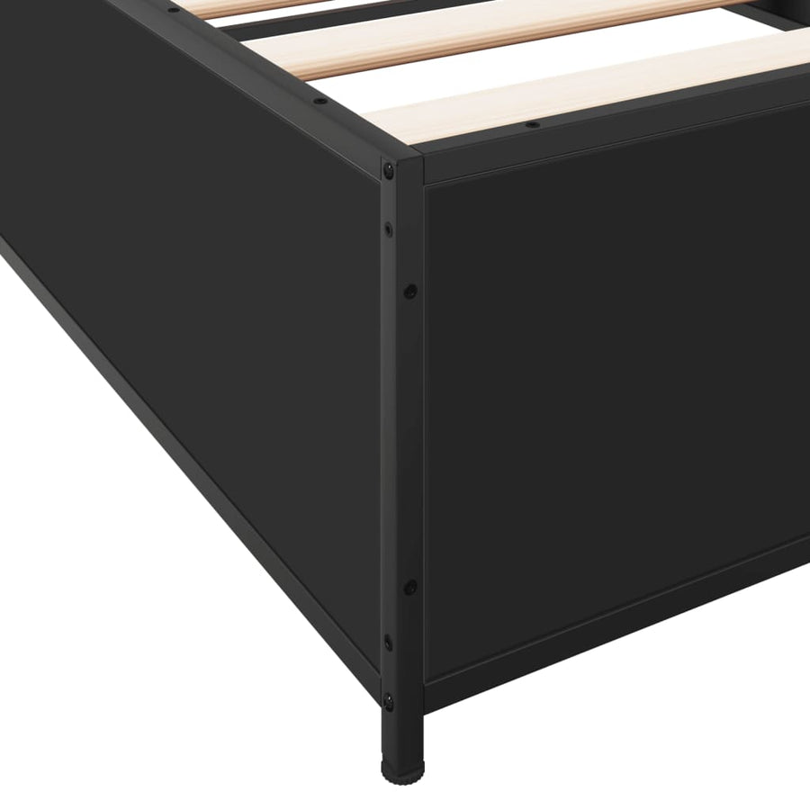 Bedframe bewerkt hout en metaal zwart 75x190 cm