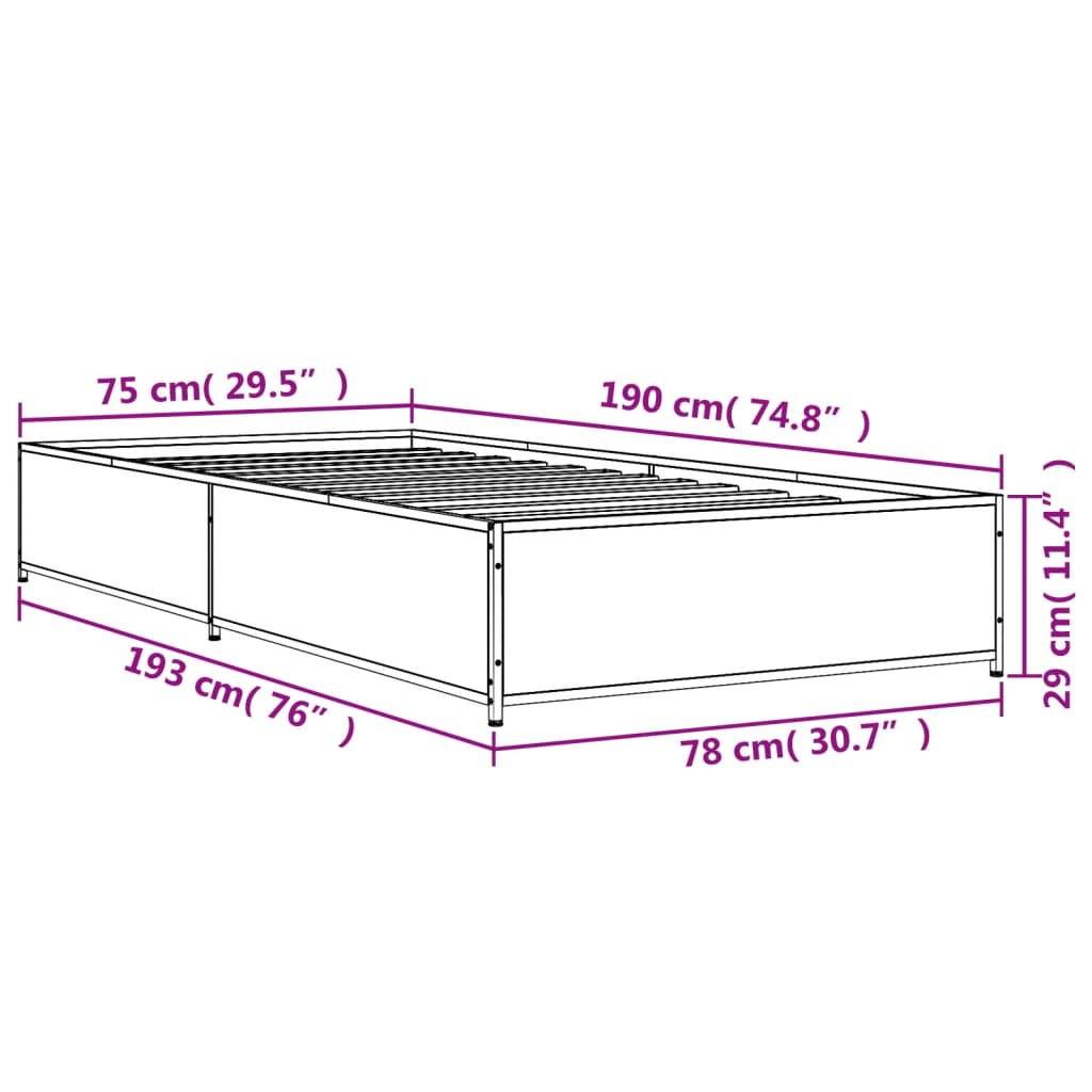 Bedframe bewerkt hout en metaal zwart 75x190 cm