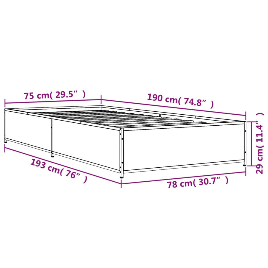 Bedframe bewerkt hout en metaal zwart 75x190 cm