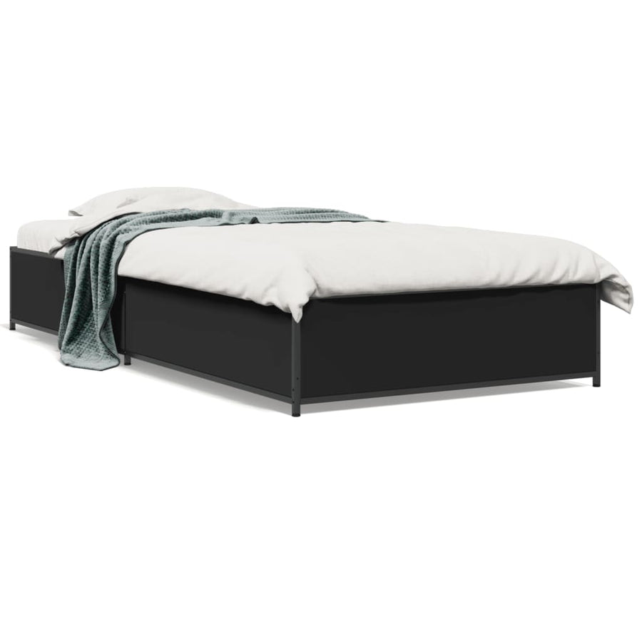 Bedframe bewerkt hout en metaal zwart 75x190 cm