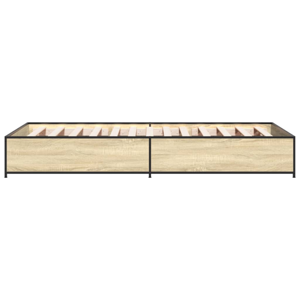 Bedframe bewerkt hout en metaal sonoma eikenkleurig 75x190 cm