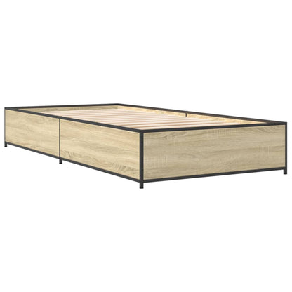 Bedframe bewerkt hout en metaal sonoma eikenkleurig 75x190 cm