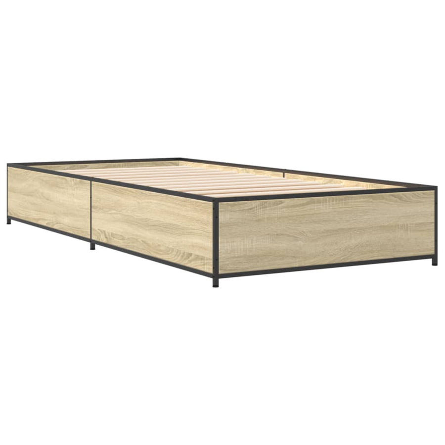 Bedframe bewerkt hout en metaal sonoma eikenkleurig 75x190 cm