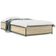 Bedframe 75x190 cm bewerkt hout metaal sonoma eiken