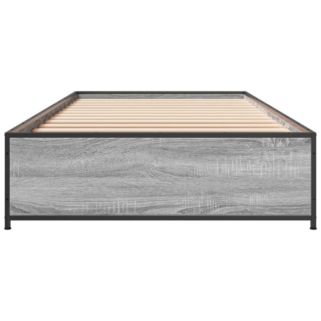 Bedframe bewerkt hout en metaal grijs sonoma eiken 75x190 cm