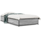 Bed frame carved wood and metal grey Sonoma oak 75x190 cm