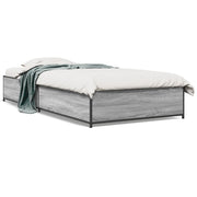 Bedframe 75x190 cm bewerkt hout metaal grijs