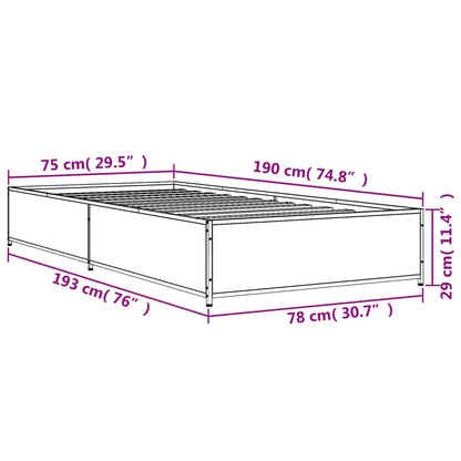 Bedframe bewerkt hout en metaal bruin eikenkleurig 75x190 cm