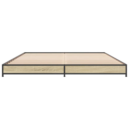 Bedframe bewerkt hout metaal sonoma eikenkleurig 120x200 cm