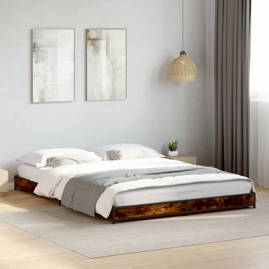 Bedframe bewerkt hout metaal gerookt eikenkleurig 120x200 cm